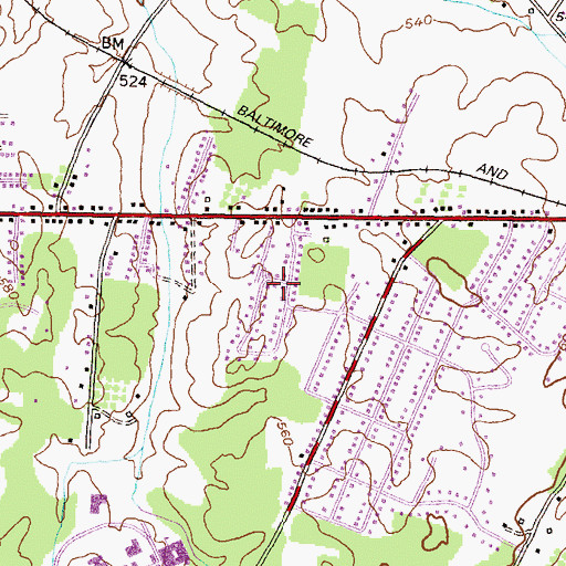 Topographic Map of Green Hill Acres, MD