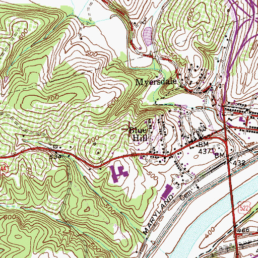 Topographic Map of Hancock Elementary School, MD