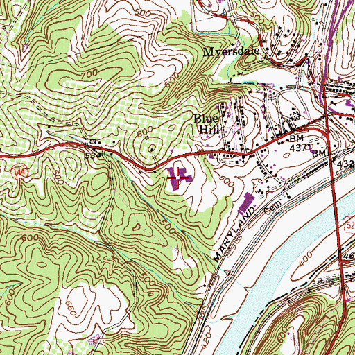 Topographic Map of Hancock High School, MD