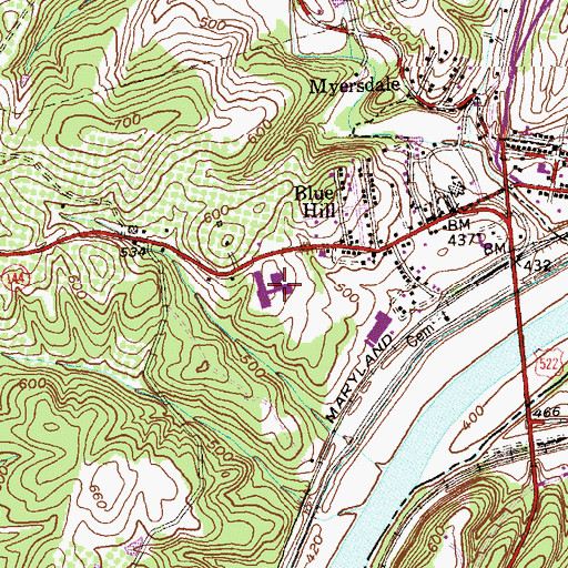 Topographic Map of Hancock Middle High School, MD