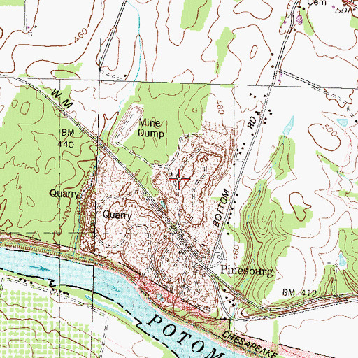 Topographic Map of Pinesburg Quarry, MD
