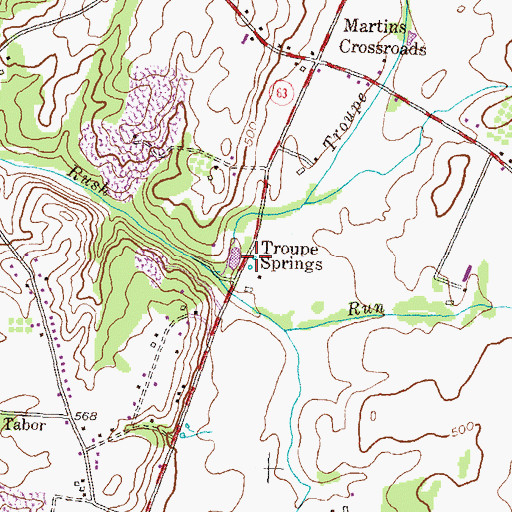 Topographic Map of Troupe Springs, MD