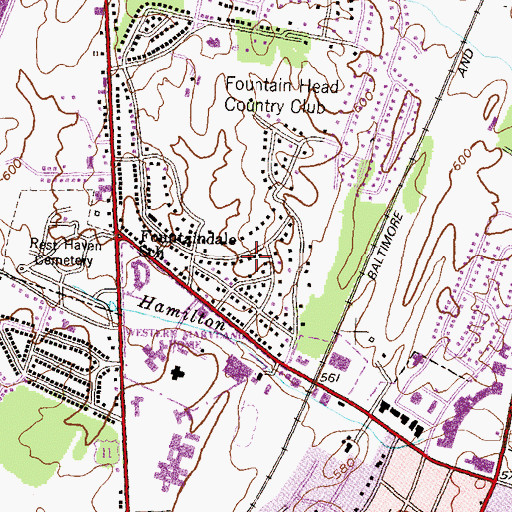 Topographic Map of Fountain Head, MD