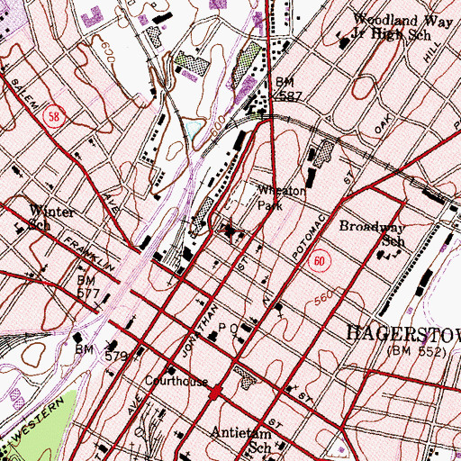 Topographic Map of North Street Public School, MD