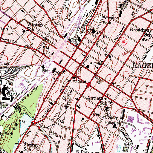 Topographic Map of Washington County Courthouse, MD