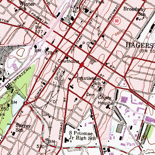 Topographic Map of Washington County Free Library, MD