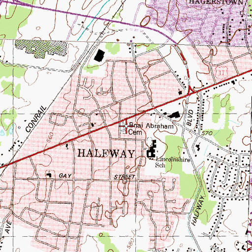 Topographic Map of B'nai Abraham Cemetery, MD