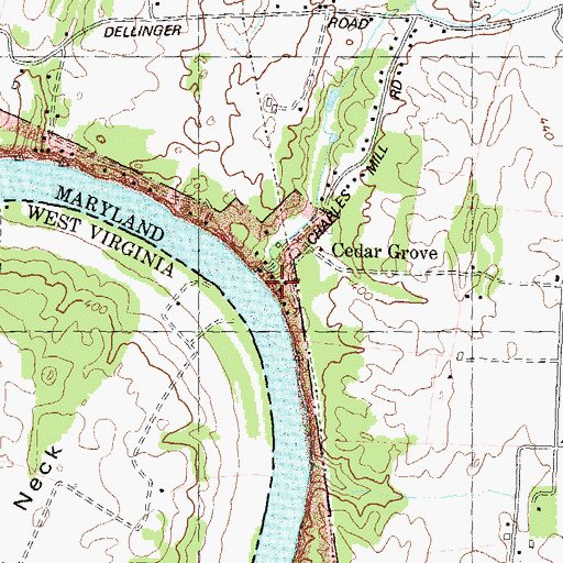 Topographic Map of Cedar Grove Mill (historical), MD