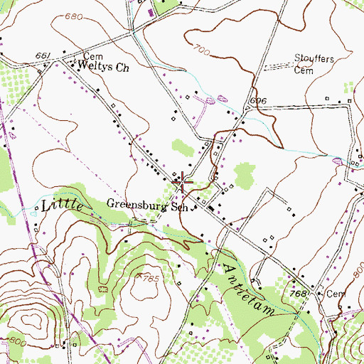 Topographic Map of Greensburg, MD