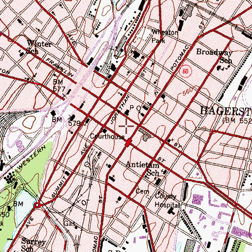 Topographic Map of Hagerstown Commercial Core Historic District, MD