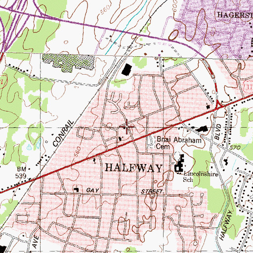 Topographic Map of Halfway Public School (historical), MD