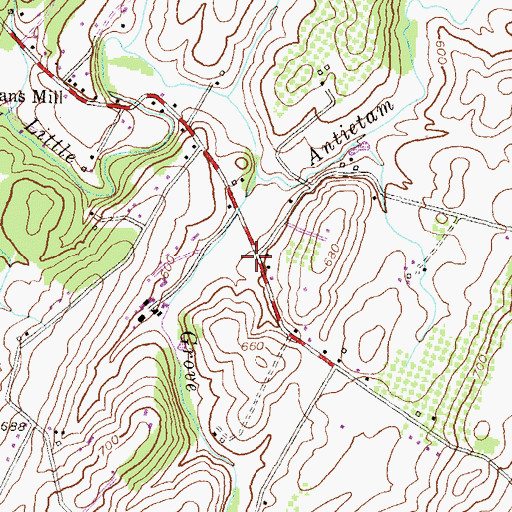 Topographic Map of Long Meadow School (historical), MD