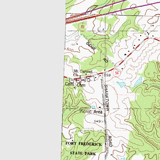 Topographic Map of Mount Carmel Graveyard, MD