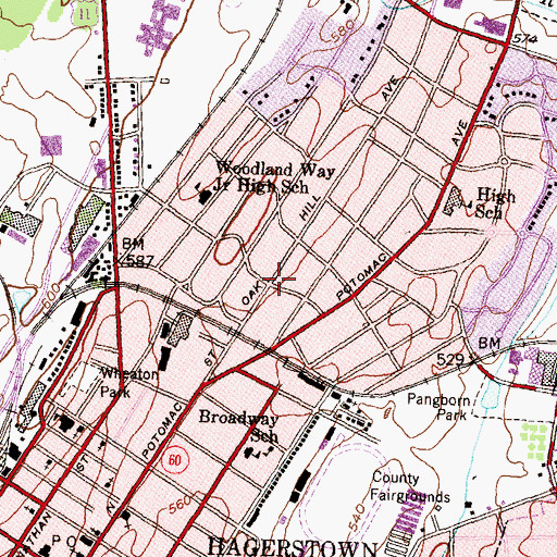 Topographic Map of Oak Hill Historic District, MD