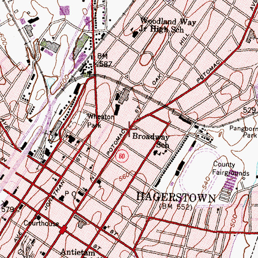 Topographic Map of Potomac-Broadway Historic District, MD