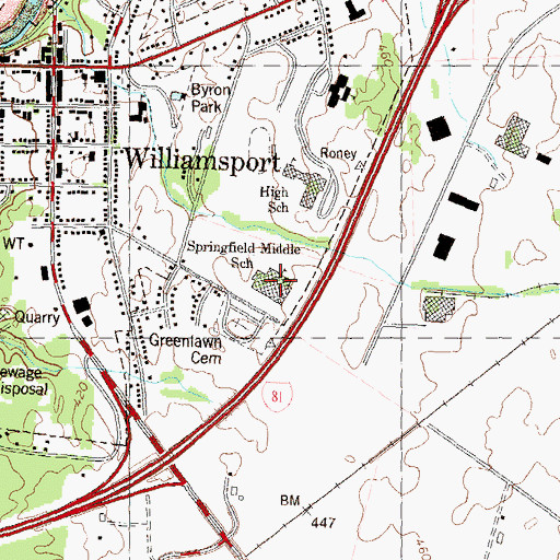 Topographic Map of Springfield Middle School, MD