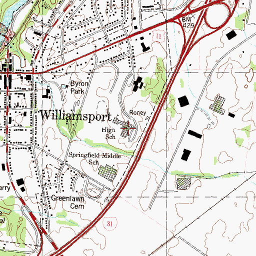 Topographic Map of Williamsport High School, MD