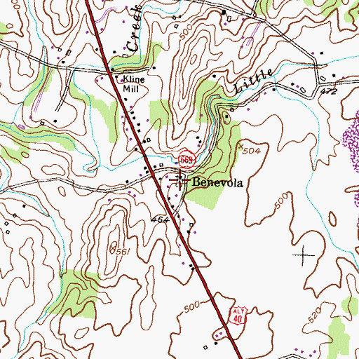Topographic Map of Benevola United Methodist Church, MD
