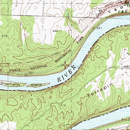 Topographic Map of Big Woods Campground, MD