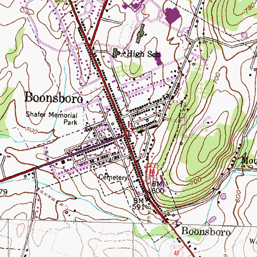 Topographic Map of Boonsboro Free Library, MD