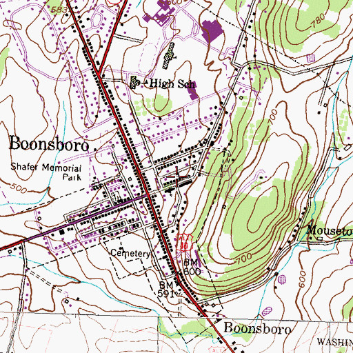 Topographic Map of Boonsboro Town Hall, MD