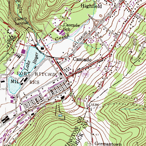 Topographic Map of Cascade Post Office, MD