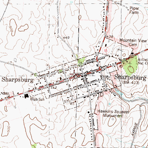 Topographic Map of First Church of God, MD