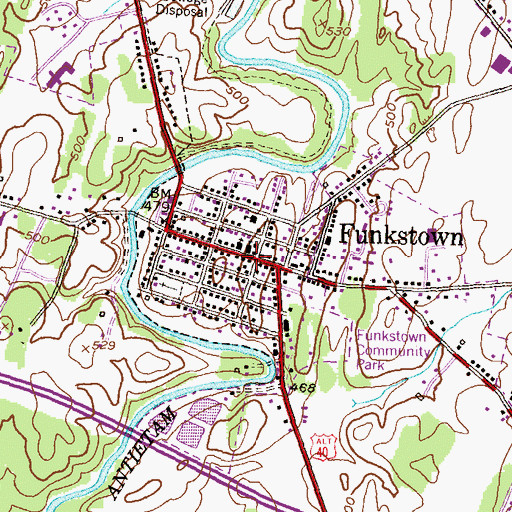 Topographic Map of Funkstown Town Hall, MD