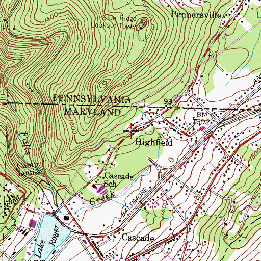 Topographic Map of Highfield Post Office, MD