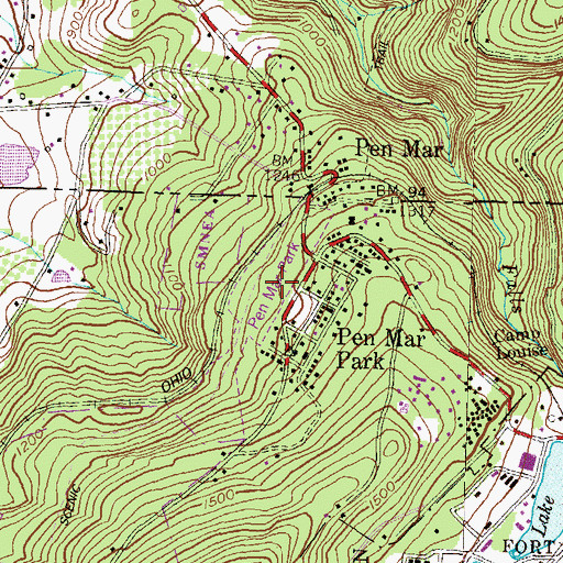 Topographic Map of Pen Mar Park, MD