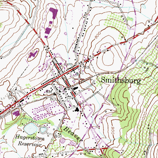 Topographic Map of Smithsburg Post Office, MD