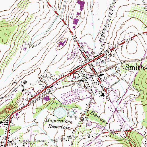 Topographic Map of Smithsburg Town Hall, MD