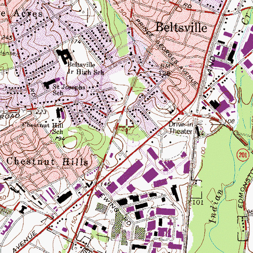 Topographic Map of Beltsville Post Office, MD