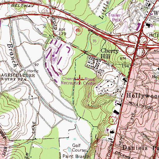Topographic Map of Cherry Hill Road Recreation Center, MD