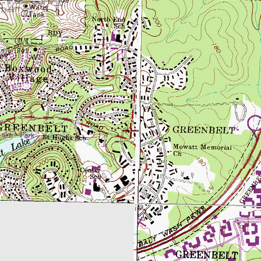 Topographic Map of Greenbelt Community Church, MD