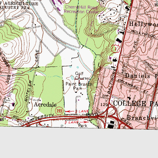 Topographic Map of Paint Branch Golf Course, MD