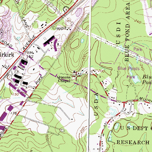 Topographic Map of Queens Chapel Cemetery, MD