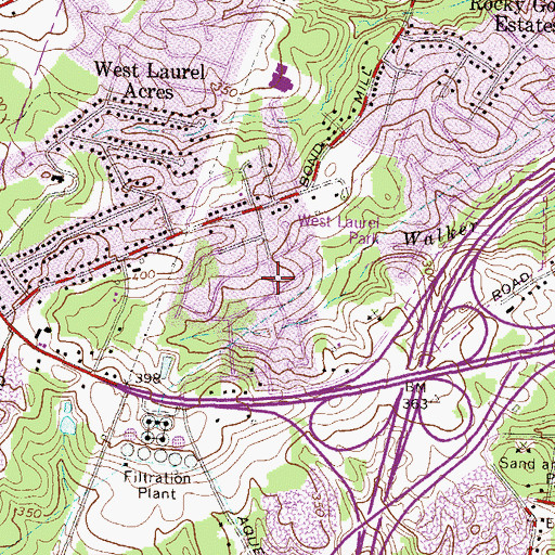 Topographic Map of Sandy Spring Estates, MD