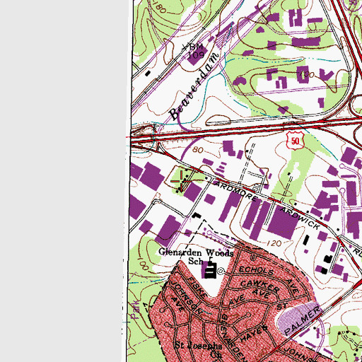 Topographic Map of Ardwick Park, MD