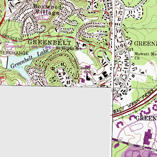 Topographic Map of Greenbelt Branch Prince George's County Memorial Library, MD