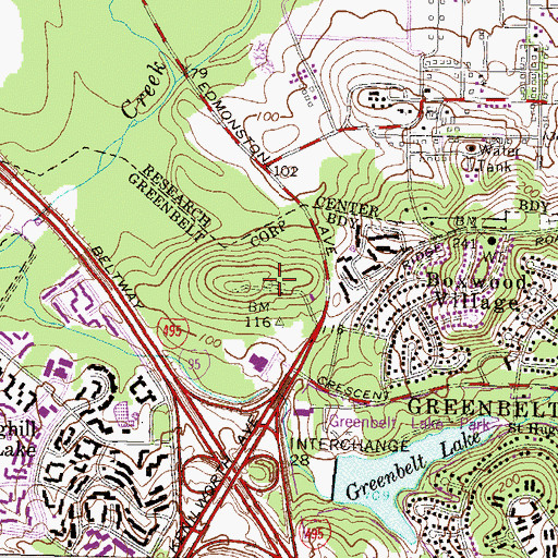 Topographic Map of Greenbelt Cemetery, MD