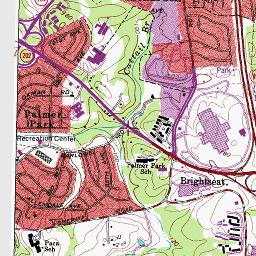 Topographic Map of Landover Mall Shopping Center, MD