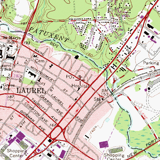 Topographic Map of Laurel Post Office, MD