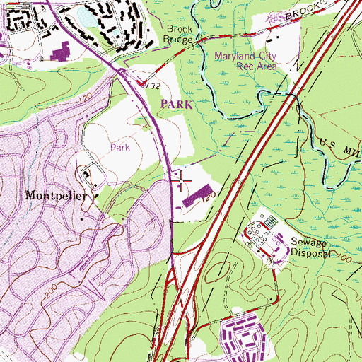 Topographic Map of Montipelier Branch Laurel Post Office, MD
