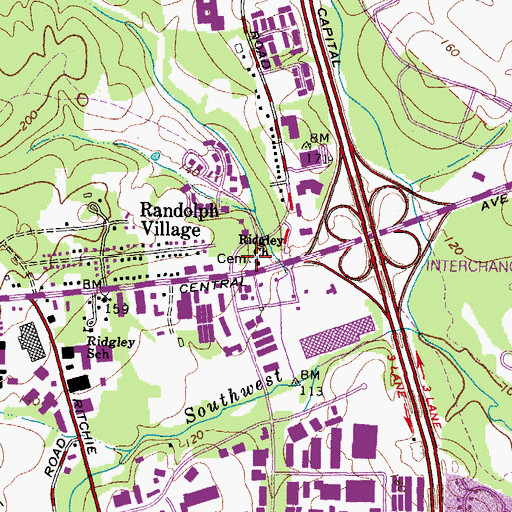Topographic Map of Ridgley-Zion Cemetery, MD