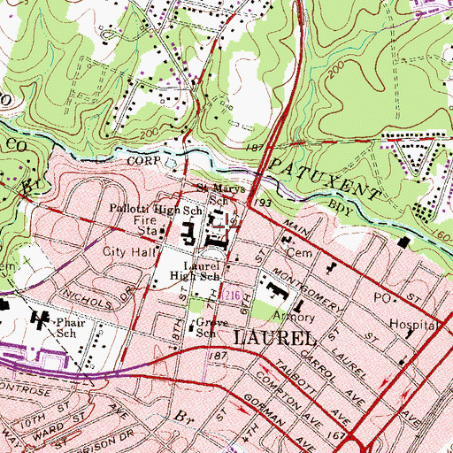 Topographic Map of Saint Mary of the Mill Cemetery, MD