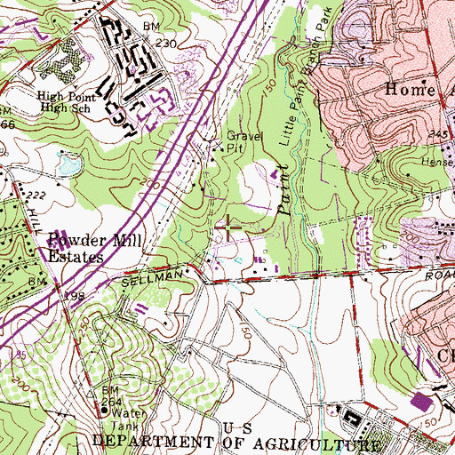 Topographic Map of Sellman Estates, MD