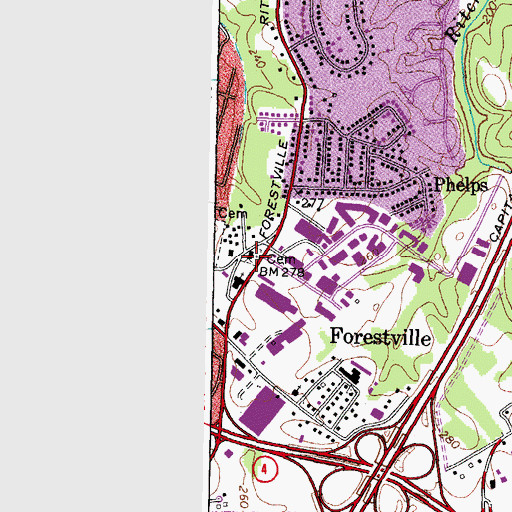 Topographic Map of Forest Memorial Cemetery, MD