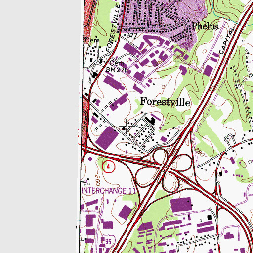 Topographic Map of Forestville Baptist Church, MD