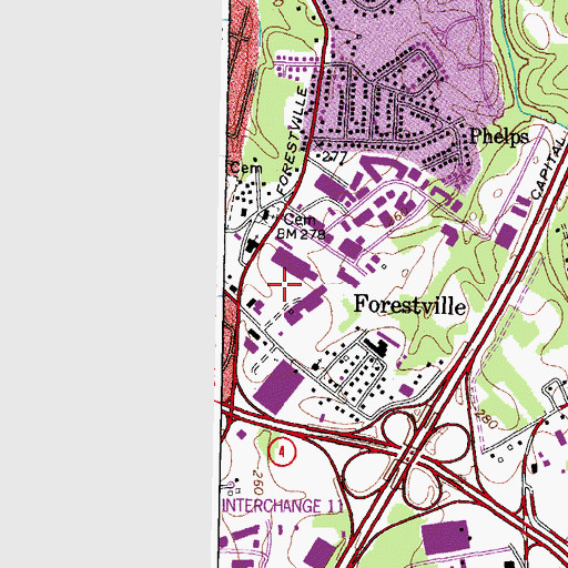Topographic Map of Forestville Plaza Shopping Center, MD
